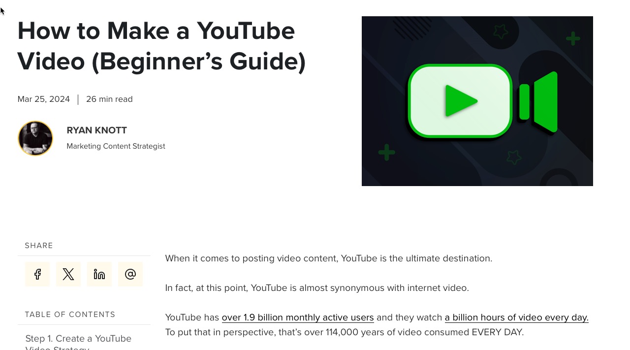 Screenshot of the header of the TechSmith blog post, "How to Make A YouTube Video (Beginner's Guide).